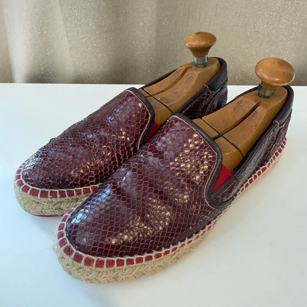 L'Espadrille Tropezienne Burgundy Snakeskin Embossed Leather Espadrille Slip On